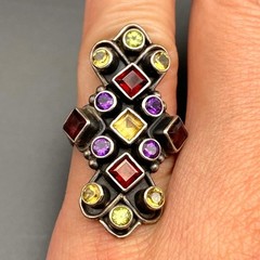Vintage Multiple Stones Sterling Silver Ring Size 6