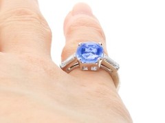Antique 2.46 ct Sapphire and 0.38 ct Diamond, 18 ct White Gold Dress Ring