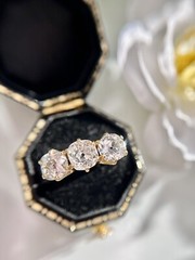 2.50 ctw Antique Old Mine Cut Diamond Three Stone Engagement Wedding Ring