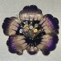 Vintage Signed Anna Klein Purple Enamel AB Rhinestone Flower Brooch Pin In Box