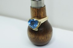 14K Gold Genuine London Blue Topaz & Diamond Accent “AJ 14K” Ring Sz 8 – 4.40 g