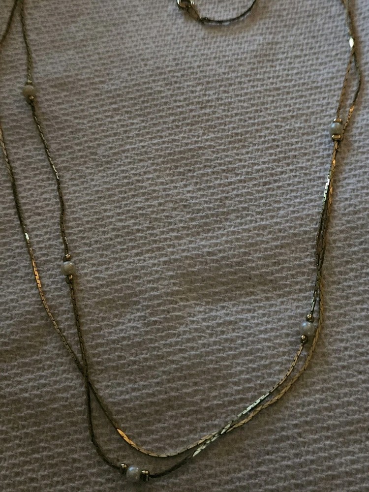 Vintage Double Strand Goldtone Necklace, Medici,around 10inch Each Side 20inch