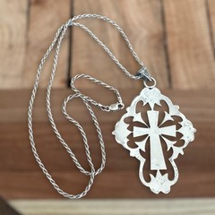 Vintage Taxco Lucho Pendant Necklace 24 Inch Christian Cross 925 Sterling 29.9g