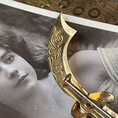 Antique Victorian Crescent Bar Brooch – Gold Plate – Lavender Paste – C-Clasp