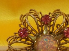 Faux Amethyst and Opal Brooch Vintage Costume Jewelry Pin Pinback Button