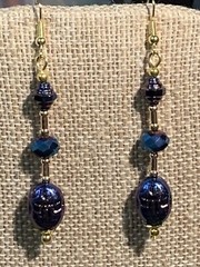 NEW ITEM *VTG.CZECH PEACOCK BLUE AURORA IRIDESCENT CRYSTAL EGYPT SCARAB EARRING