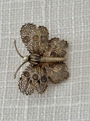 Vintage 1974 Sterling Silver Butterfly Pin Filigree with Gold Wash Over Sterling