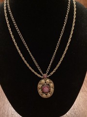Vintage Celebrity NY Gold Tone Double Chain Pendant Moroccan Matrix Necklace.