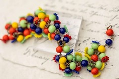 Vintage Miriam Haskell Glass Bead Bracelet Brooch Set Estate Jewelry