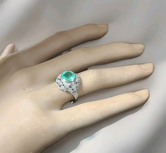 Vintage 14k White Gold Engagement Ring 1.35CT. Natural Round Colombian Emerald