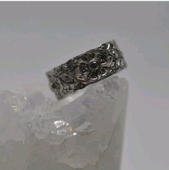 Platinum Antique Vintage Art Deco Diamond Floral Eternity Ring Band 7.5