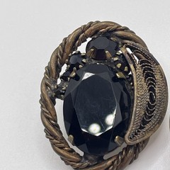 Earrings Vintage Ornate Black Glass Metal Onyx Style Jewelry Clip On