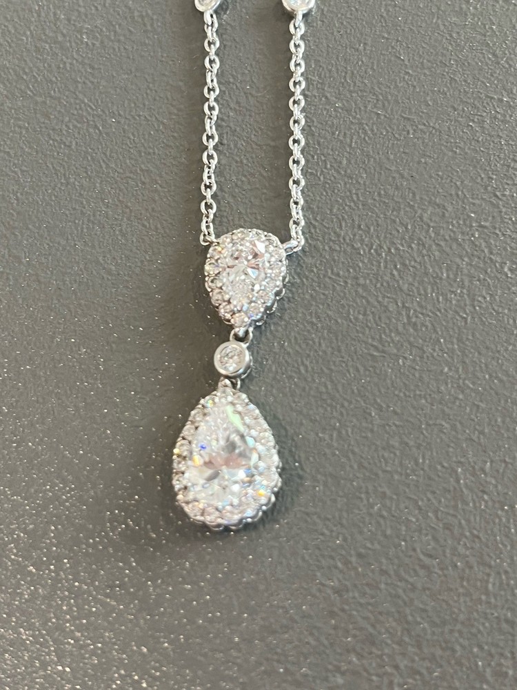 Double Crystal Tear Drop Pendant 15″ 925 Siver Chain