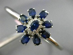ESTATE LARGE 5.30CT DIAMOND & SAPPHIRE 14KT WHITE GOLD 3D FLOWER BANGLE BRACELET