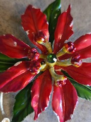 Weiss Poinsettia Brooch, Gold Plated Red Enamel, 1950s Vintage Christmas