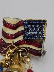 Vintage Repurpused Lunch At The Ritz Patriotic American Flag Charm Brooch