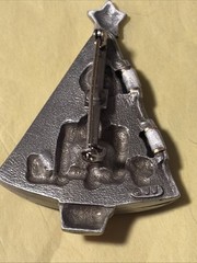 Vintage Cute JJ Christmas Tree Brooch- Opens To Reveal Cat Christmas Scene-Santa