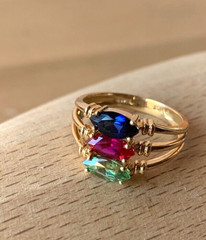 14K GOLD EMERALD GREEN,RUBY RED,SAPPHIRE BLUE CZ CUBIC ZIRCONIA WIDE BAND RING
