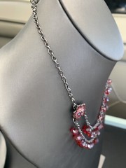 Vintage Boho Ab Red Crystal Charm Layered Beaded Necklace 18” Silver Tine