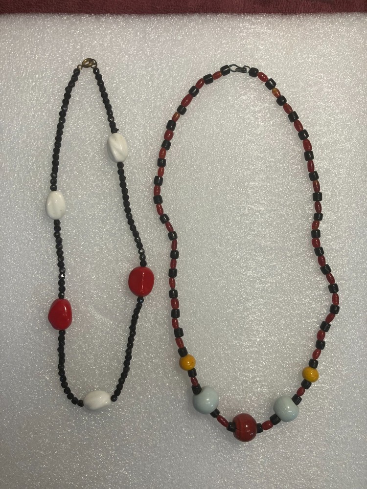 Vintage Czech Red and Black Glass Bead Necklace