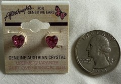 New Old Stock VTG Genuine Austrian Crystal Pink Stud Heart Gold Tone Earrings
