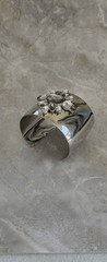 Silver Tone Rhinestone Wide Open Slide Cuff Bracelet Maximalist Modern Vintage