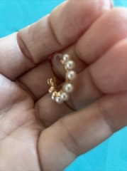 Vintage Gold tone faux pearl half hoop pierced earrings 1/2”