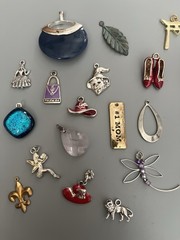VTG-Now Lot 28 Pendants-Charms Mixed Materials-Metal-Glass-Plastic-Enamel