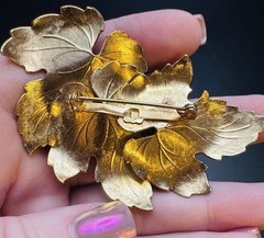 Vintage Enamel Leaf Brooch Gold Tone Autumn Botanical Statement Pin
