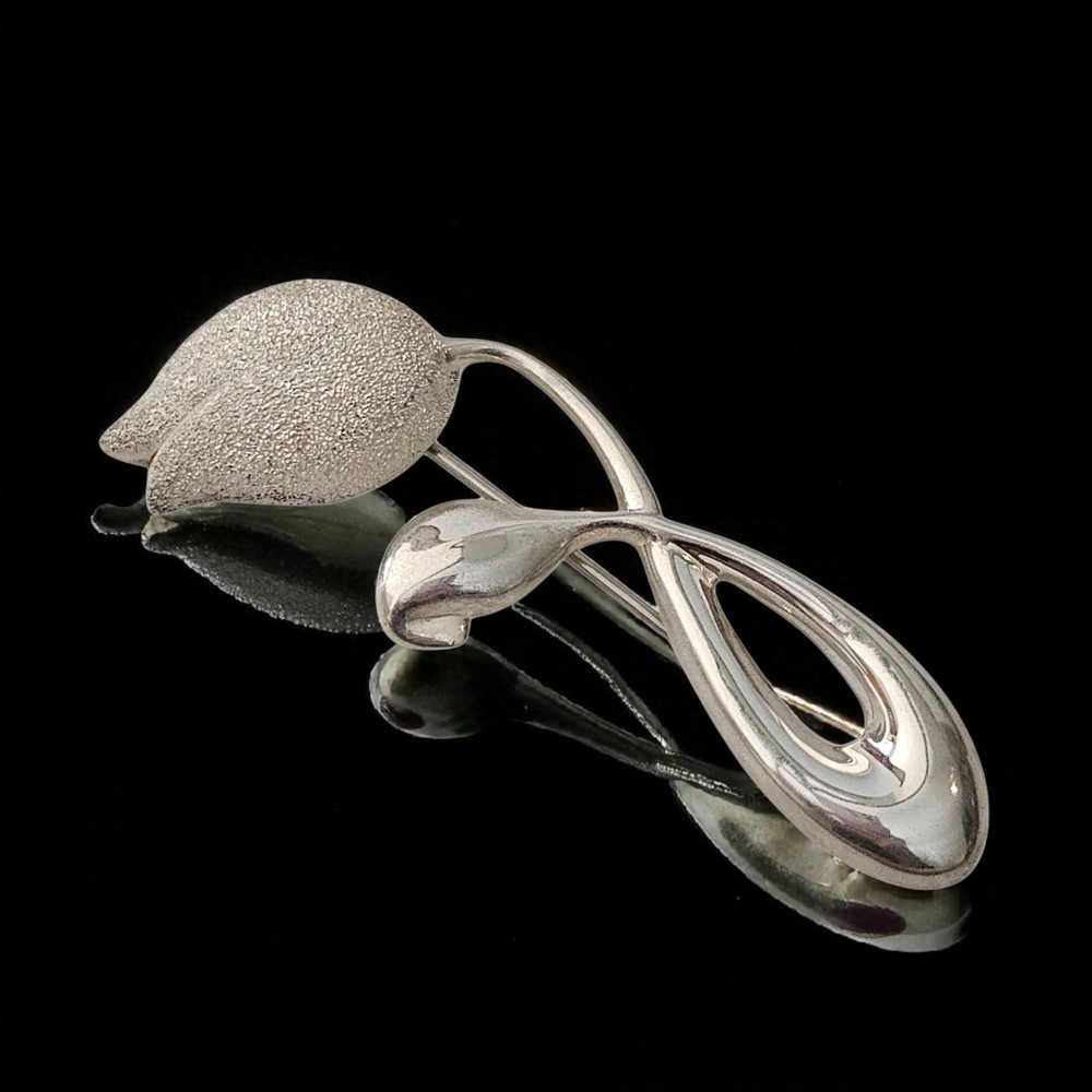 Vintage CNA .925 Sterling Silver Flower Textured Modern Tulip Brooch 2.5 In