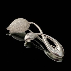 Vintage CNA .925 Sterling Silver Flower Textured Modern Tulip Brooch 2.5 In