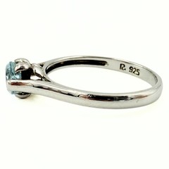 Contemporary Hallmarked Rhodium Plated Swiss Blue Topaz Ring Sz 7