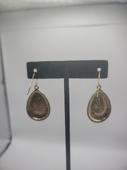 Vintage Gold Tone Green Inlay Teardrop Hook Pierced Womens Jewelry Costume