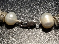 Genuine Freshwater Pearl Necklace Rhinestone Rondelle Spacers Choker 17″