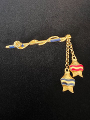Trifari Fishing Pole Brooch • Enamel Fish Dangles • Nautical Vintage Pin