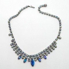 Vintage Blue AB Rhinestone Sparkly Crystal Choker Necklace Adjustable 15.5in