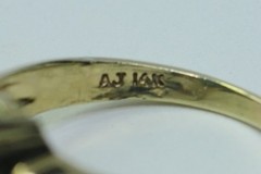 14K Gold Genuine London Blue Topaz & Diamond Accent “AJ 14K” Ring Sz 8 – 4.40 g