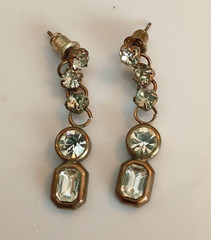 Vintage 1.25″ Dangle Stud Pierced Earrings w/Imitation Diamond Accents