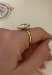 Vintage Pink Rose Hand Painted Porcelain Pendant and Gold Tone Ring – Size 7