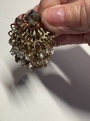 Vintage 1930s Rhinestone Dangle Brooch Gold Tone Filigree PAT 2066969 Art Deco