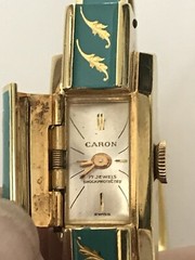 Vtg MCM Caron Women’s Swiss Bracelet Watch 20 Microns Gold w/Turquoise Enamel***