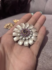 Lot of 5 Floral & Basket Brooch Pins, Multicolor Metal Enamel Rhinestone