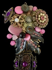 Vintage Signed Sarah Jane Pink & Gold Assemblage Pendant OOAK~1980s