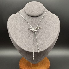 Vintage Avon Silver Tone Bird Pendant Bolo Necklace Adjustable Lariat Modernist