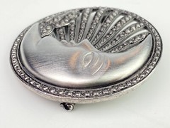 TONA Vintage Silver Tone Round Large Pin Brooch Moon Face