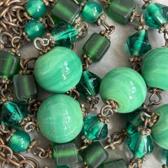 Antique Vintage Early Art Deco Czech Flapper Necklace Green Glass Beads Beaded