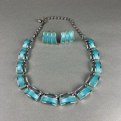 Vintage Moonglow Thermoset Necklace Earrings Blue CHAREL q3z