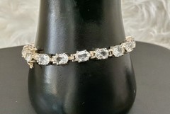 White Topaz Sterling Silver Oval Stones Prong Set Tennis Bracelet Thailand 7.4″