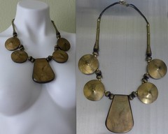 Estate Vintage Large Metal /Resin/Leather Cord Statement BOHO Tribal Necklace
