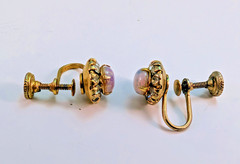Vargas 50s Vintage Pink Fire Opal & Rhinestone Screwback Earrings Gold tone